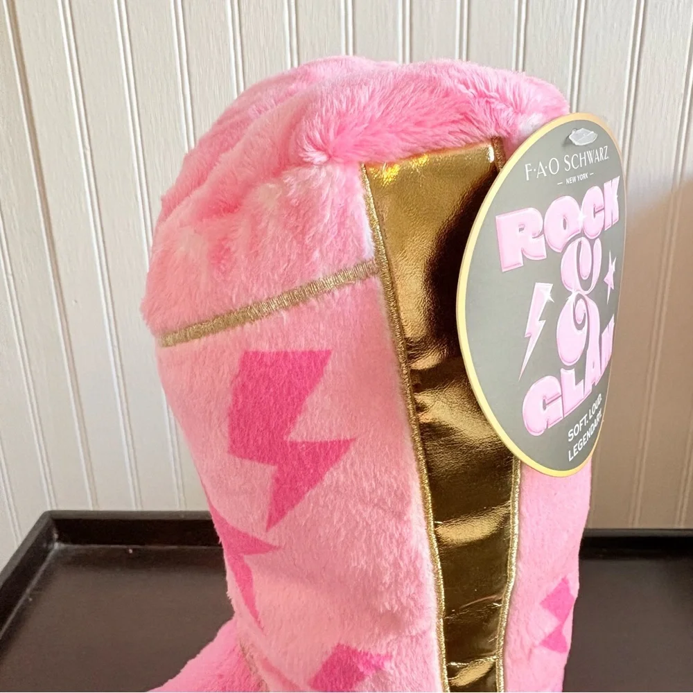 Set of 2 Pink Glam Cowboy Boot Plush FAO Schwarz 10" LIMITED EDITION NWT - Picture 9 of 11